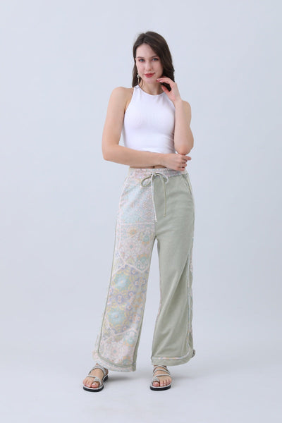 Boho Contrast Pants – Mismatched Legs & Tie-Waist for Lounging