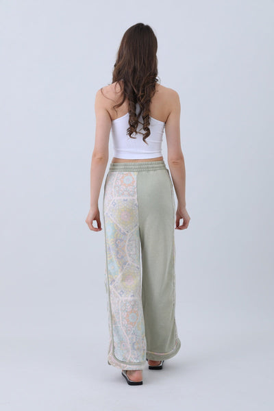 Boho Contrast Pants – Mismatched Legs & Tie-Waist for Lounging