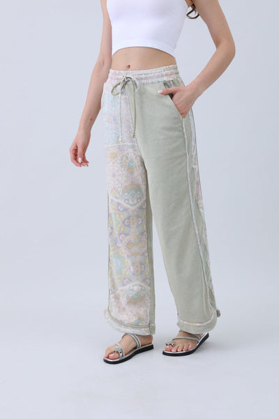 Boho Contrast Pants – Mismatched Legs & Tie-Waist for Lounging