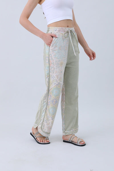 Boho Contrast Pants – Mismatched Legs & Tie-Waist for Lounging