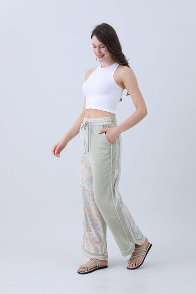 Boho Contrast Pants – Mismatched Legs & Tie-Waist for Lounging