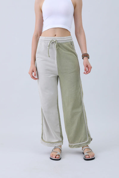 Breathable Wide-Leg Pants – Olive Two-Tone Straight Fit