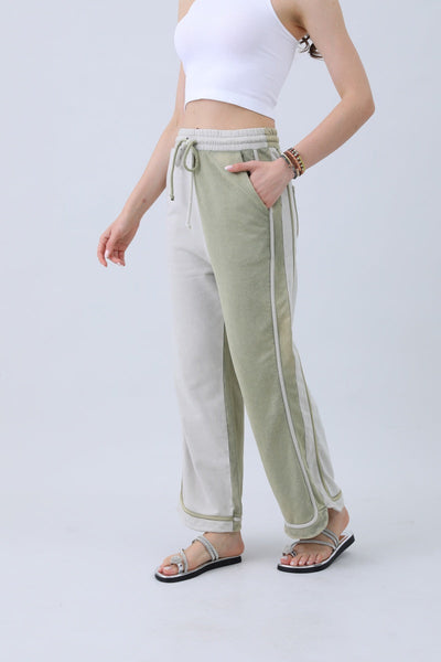 Breathable Wide-Leg Pants – Olive Two-Tone Straight Fit