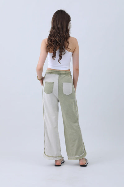 Breathable Wide-Leg Pants – Olive Two-Tone Straight Fit