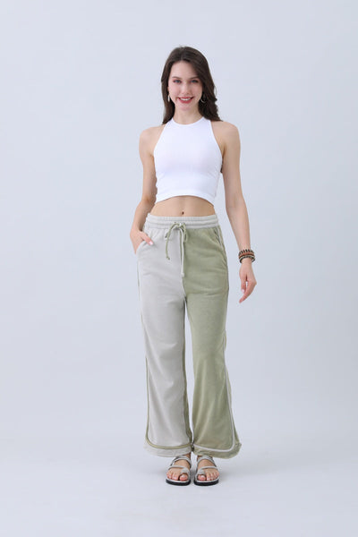 Breathable Wide-Leg Pants – Olive Two-Tone Straight Fit
