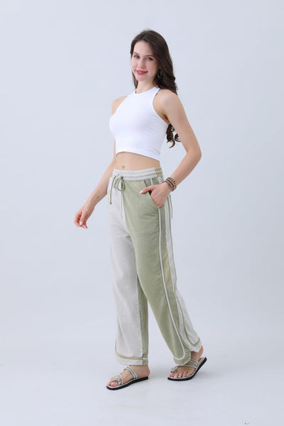 Breathable Wide-Leg Pants – Olive Two-Tone Straight Fit