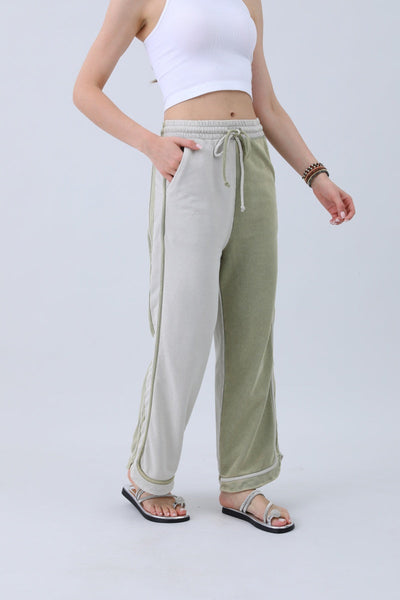 Breathable Wide-Leg Pants – Olive Two-Tone Straight Fit