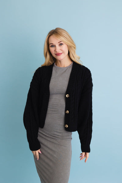 Chunky Cable Knit Button-Up Cropped Cardigan (4 colors)