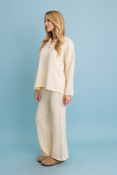 Relaxed Henley Waffle Knit Lounge Set (4 colors)