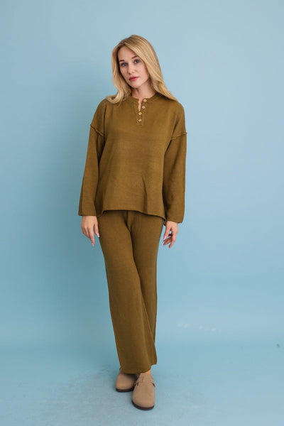 Relaxed Henley Waffle Knit Lounge Set (4 colors)