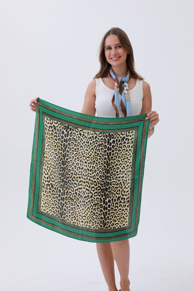 Emerald-Trim Leopard Scarf