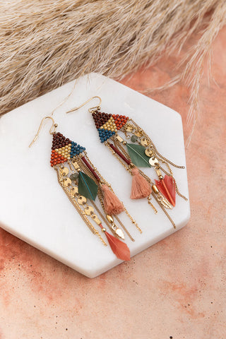 Boho Dreams Beads & Feathers Cascade Earrings