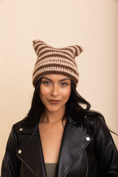Purrfectly Cozy Cat Ear Crochet Beanie - 3 colors