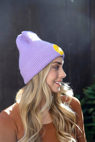 Smiley Face Ribbed Beanie Beanies