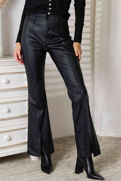 Kancan Faux Leather Flare Leg Pants