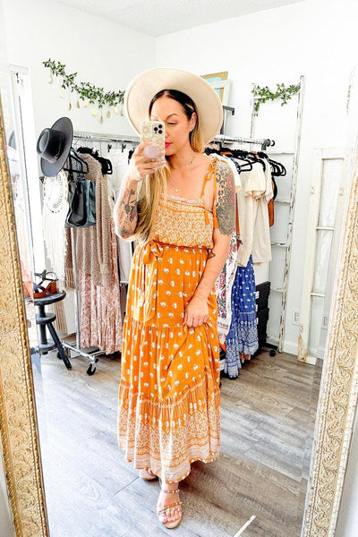 Size Small // Floral & Geometric Patterned Bohemian Maxi Dress