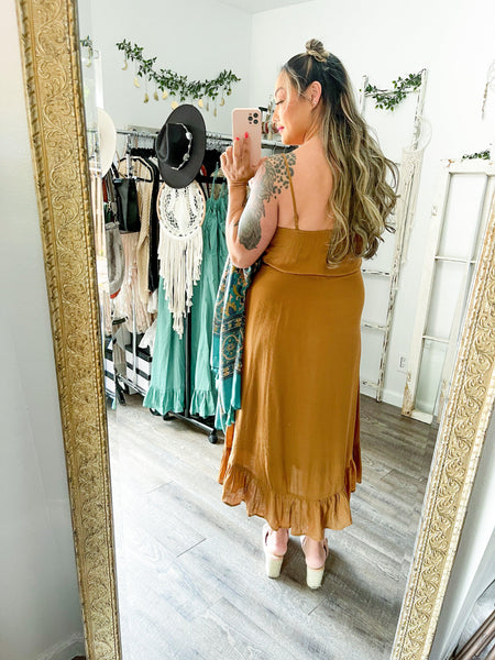 Small // Tan Button Front Midi Dress