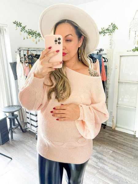 Size Large // Blush Off The Shoulder Sweater