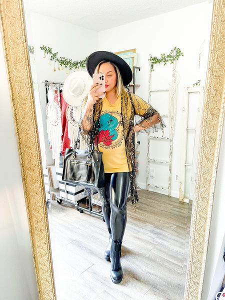 Size Small // Black Kimono with Gold Sequins