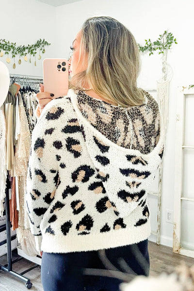 Small // Leopard Boucle Hooded Sweater