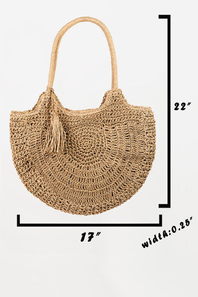 Straw Braided Tote Bag with Tassel