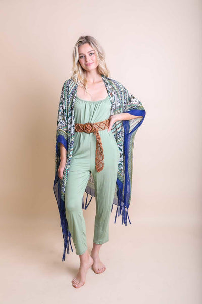 Bohemian Diamond Tassel Kimono Ponchos Blue
