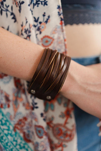Braided Leather Cuff Bracelet w/ Adjustable Clasp Jewelry