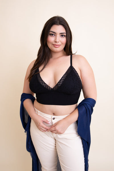Curvy Waistband Loop Lace Brami Bralette Black