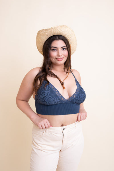 Curvy Waistband Loop Lace Brami Bralette Blue