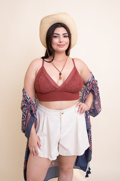 Curvy Waistband Loop Lace Brami Bralette Rust