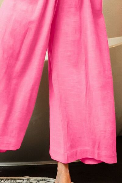 Pink Wide Leg Overalls with Pockets