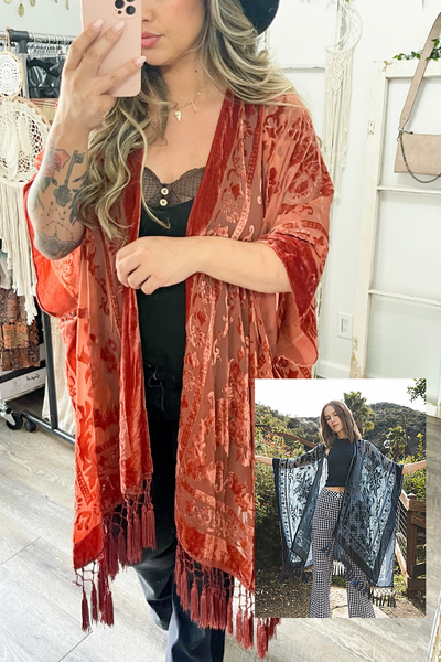 Lush Velvet Mesh Tapestry Kimono - 2 colors
