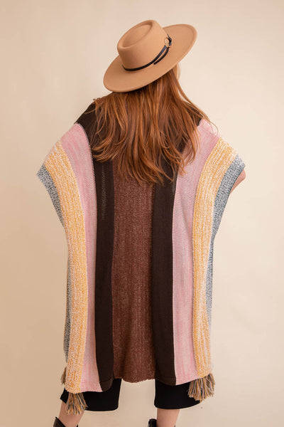 Multi-color Striped Tassel Poncho ❤ Ponchos
