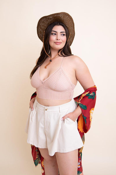 Ribbed Lace Boho Racerback Bralette Plus XL / Blush