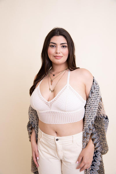 Ribbed Lace Boho Racerback Bralette Plus XL / Ivory