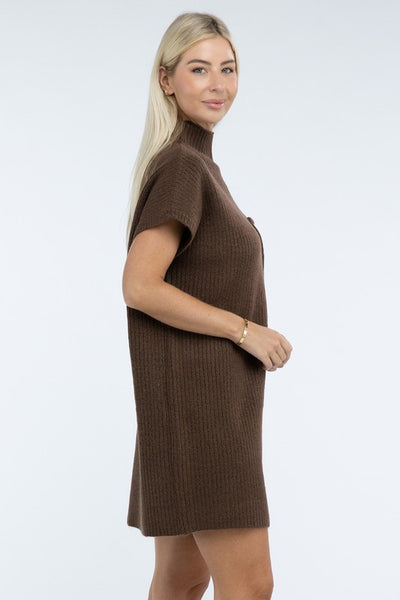 Mock Neck Short Sleeve Sweater Dress with Pocket (6 colors)