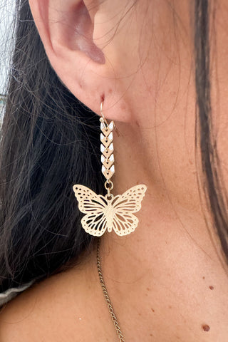 Gold & White Butterfly Earrings