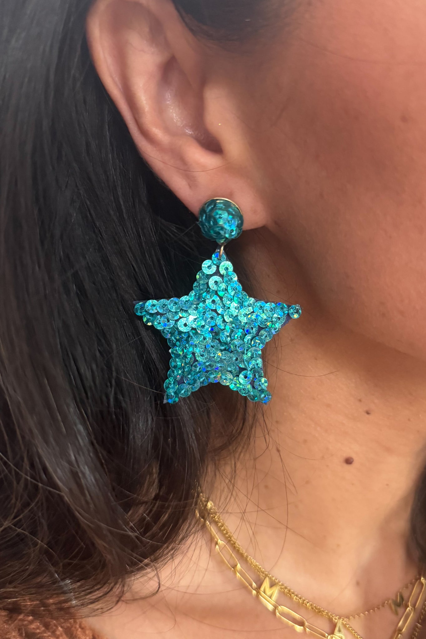 Turquoise Sequins Earrings