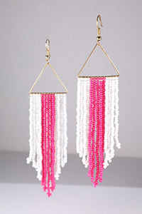 Pink/White Fringe Earrings