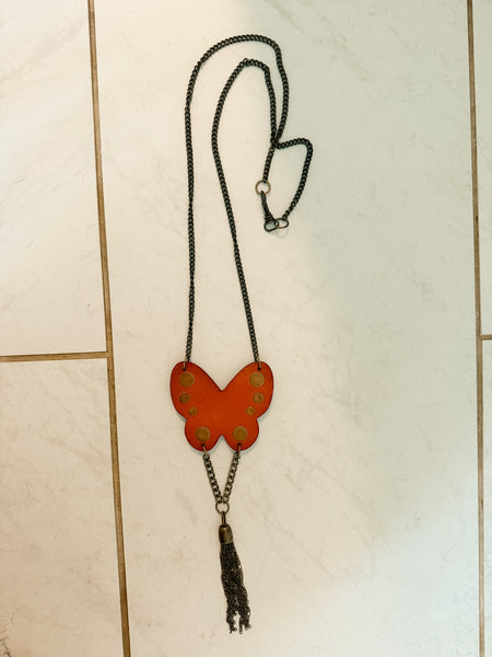 Reversible Whimsigoth Butterfly Necklace – Fringe & Stud Details 🦋⛓️