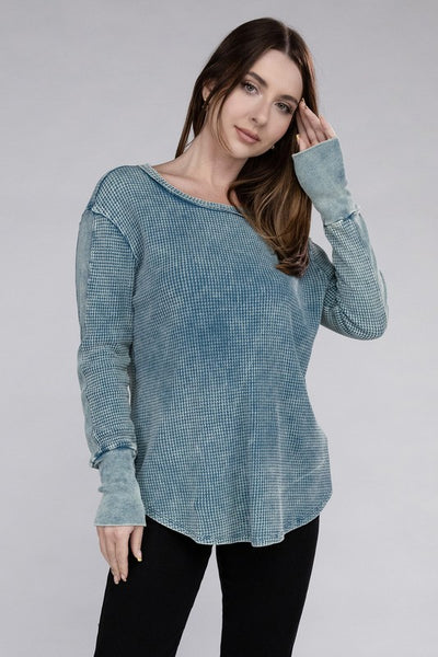 Washed Baby Waffle Long Sleeve Top (4 colors)