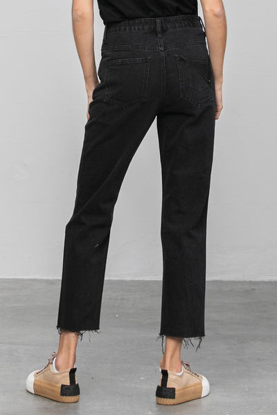 High Rise Straight Leg Black Denim