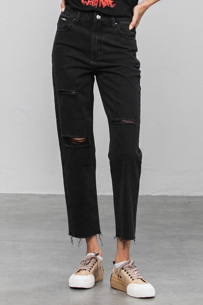 High Rise Straight Leg Black Denim