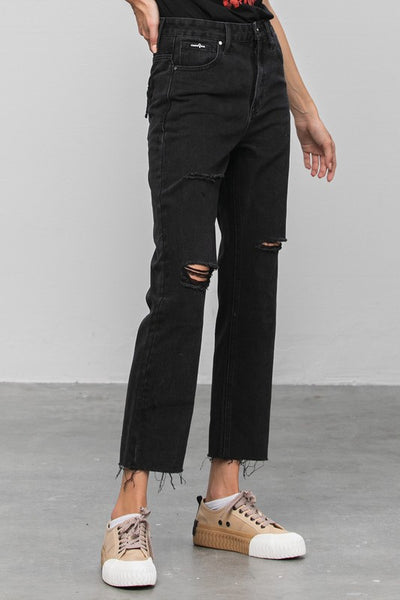 High Rise Straight Leg Black Denim