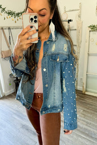 Small SAMPLE Pearl Sleeve Jean Jacket