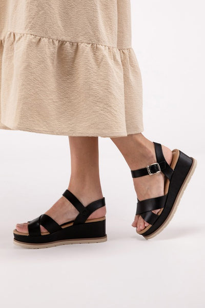 Cross Strap Wedge Sandals