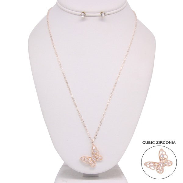 Rhinestone Butterfly Necklace - 3 colors