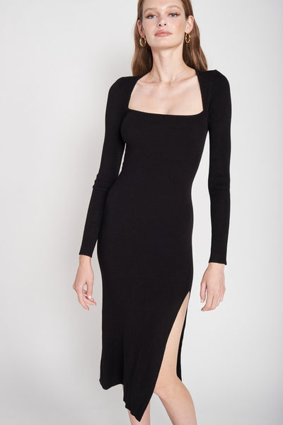 SQUARE NECK MIDI DRESS WITH SLIT