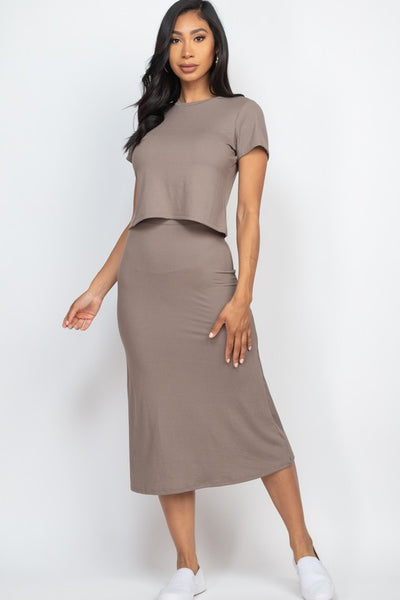 Ribbed Solid Top & Midi Skirt Set (7 colors)