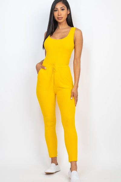 Ribbed Sleeveless Drawstring catsuits Jumpsuit (12 Colors)